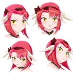  1girl blush dark_minerva_(p&amp;d) eyebrows eyebrows_visible_through_hair frown headband jewelry minerva_(p&amp;d) necklace open_mouth puzzle_&amp;_dragons red_hair smile solo tears wings yellow_eyes 
