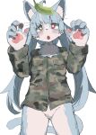 2026 absurd_res anthro aya_tsuji blue_body blue_fur blue_hair blush bottomless bottomless_anthro bottomless_male chest_tuft clothed clothing cute_fangs digital_media_(artwork) domestic_cat fangs featureless_crotch felid feline felis femboy fluffy fur hair hi_res japan_air_self-defense_force kemono long_hair male male_anthro mammal omaneko_(jasdf) open_mouth pawpads solo teeth tongue tuft whiskers white_body white_fur