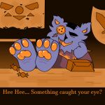 1:1 anthro box button_(fastener) button_eyes candy container delta_rune_(emblem) deltarune dessert dialogue domestic_cat feet felid feline felis flag food foot_fetish foot_focus foot_on_table furniture hi_res mammal melee_weapon mini_mogsey pawpads paws scar seam_(deltarune) solo stitch_(sewing) store sword symbol table teasing teasing_viewer text undertale_(series) weapon