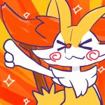 >_< 1:1 2024 :3 ambiguous_anthro ambiguous_gender annyui0611 anthro biped blush blush_stickers braixen bust_portrait canid digital_drawing_(artwork) digital_media_(artwork) eyes_closed generation_6_pokemon gesture hand_gesture hi_res mammal nintendo object_in_tail pointing pokemon pokemon_(species) portrait simple_background solo sparkles spiral_blush stick stick_in_tail tail