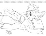 2025 anthro computer electronics fluffy fluffy_tail fox_spirit laptop male monochrome nude paws rick_griffin sketch sleeping solo sound_effects tail vowelless vowelless_sound_effect whiskers zzz