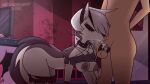 16:9 anthro breasts canid canid_demon canine collar demon duo female genitals hellaverse hellhound helluva_boss human loona_(helluva_boss) male mammal metalhead97 mythological_canine mythological_creature mythology nipples oral penis spiked_collar spikes widescreen