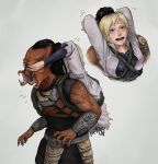 alien android carrying_another chestnuthead clothed clothing covering covering_eyes covering_face dek_(predator) dreadlocks duo female hi_res humanoid machine male mandibles predator:_badlands predator_(franchise) robot robot_humanoid scales severed_body_part thia_(predator) yautja