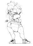 anthro athletic_wear big_breasts big_diaper blush bodily_fluids bottomwear breasts breath clothed clothing diaper diaper_fetish diaper_peekage diaper_under_clothing eulipotyphlan eyelashes eyes_closed fan_character female footwear hair hedgehog hi_res mammal monochrome navel sega shirt shoes shorts signature sneakers solo sonic_the_hedgehog_(series) sophie_(argento) sophiepoof spandex spandex_shorts sweat sweat_rag t-shirt tail thick_thighs tied_hair tight_bottomwear tight_clothing tight_shorts topwear under_boob wearing_diaper wiping_sweat