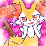 1:1 2024 ambiguous_anthro ambiguous_gender annyui0611 anthro biped blush blush_stickers bow_ribbon braixen canid digital_drawing_(artwork) digital_media_(artwork) front_view generation_6_pokemon half-length_portrait hand_to_face heart_symbol hi_res japanese_description looking_at_viewer mammal nintendo object_in_tail open_mouth open_smile pokemon pokemon_(species) portrait simple_background smile solo stick stick_in_tail tail translated_description