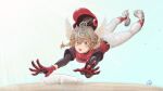  1girl baseball_(sport) baseball_base baseball_helmet baseball_uniform blush braid breasts brown_eyes brown_hair cleats commentary_request diving feathered_wings full_body glint helmet highres klara_charmwood low_twin_braids medium_breasts molekingy nijisanji nijisanji_en nijisanji_koshien nose_blush pants solo sportswear tight_clothes tight_pants twin_braids virtual_youtuber wings 