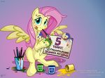  blue_eyes english_text equine female feral fluttershy_(mlp) friendship_is_magic fur hair horse long_hair looking_at_viewer mammal messy my_little_pony pegasus pink_hair pony smile text wings wolfjedisamuel yellow_fur 