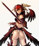  1girl armor ass breasts frown gloves minerva_(p&amp;d) nipples puzzle_&amp;_dragons red_eyes red_hair small_breasts solo sword thighhighs weapon wings 