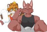 :3 anthro bangs black_clothing black_shirt black_topwear blush blush_lines bodily_fluids bottomwear brown_body brown_eyebrows brown_fur brown_hair brown_markings brown_nose canid canine canis cheek_tuft claws clothed clothed_male clothing collarbone colored colored_sketch cute_fangs digital_drawing_(artwork) digital_media_(artwork) domestic_dog duo embarrassed eyebrows facial_tuft fangs feet felid feline foot_fetish foot_grab footwear fully_clothed fully_clothed_male fur green_eyes hair head_tuft hi_res joeyzliaotang kemono looking_at_another male male/male male_anthro mammal markings multicolored_hair one_sock one_sock_on orange_body orange_fur orange_hair pawpads paws pink_nose red_clothing red_shirt red_topwear shaded shirt short_hair shorts simple_background sitting sketch socks spots spotted_markings spread_legs spreading sweat tan_body tan_fur teeth thick_eyebrows toes topwear tuft two_tone_hair white_background white_bottomwear white_claws white_clothing white_pawpads white_shorts