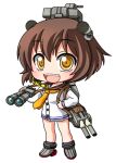  1girl :d binoculars blue_sailor_collar blue_socks blush brown_hair buttons chibi chibi_only commentary_request dress full_body grey_shoes hair_between_eyes headgear holding holding_binoculars kantai_collection long_sleeves necktie open_mouth orange_necktie rigging sailor_collar sailor_dress shinjitsu shoes short_hair simple_background smile socks solo standing teeth upper_teeth_only white_background white_dress yellow_eyes yukikaze_(kancolle) 