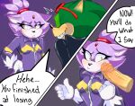 2023 anthro archie_comics blaze_the_cat blush comic dialogue disembodied_penis domestic_cat duo english_text erection eulipotyphlan felid feline felis female forehead_gem gem genitals glans hedgehog hi_res male male/female mammal mayghely penis penis_on_face scourge_the_hedgehog sega sonic_the_hedgehog_(archie) sonic_the_hedgehog_(comics) sonic_the_hedgehog_(series) text yellow_eyes zipper