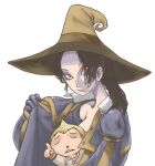  1boy 1girl adventurer_(ff11) bad_id black_hair black_mage_(final_fantasy) blonde_hair blue_gloves brown_hat closed_eyes commentary_request dated_commentary final_fantasy final_fantasy_xi gloves glowing glowing_eye grin hat heterochromia hume open_clothes pointy_ears ponytail red_eyes simple_background smile tarutaru tomotsuka_haruomi triangle_mouth white_background witch_hat yellow_eyes 