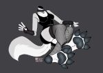 2026 anthro black_clothing black_topwear canid canine canis clothed clothing collar detachable detachable_head dullahan european_mythology feet female fishnet_clothing fishnet_legwear foot_focus fully_clothed grey_background headless irish_mythology legwear mammal modular mythology pawpads scarlet-frost simple_background sitting solo topwear wolf