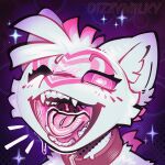 ambiguous_gender bodily_fluids collar collar_only dizzymilky drooling eyelashes generation_1_pokemon icon legendary_pokemon mew_(pokemon) mouth_shot nintendo nude open_mouth pink_eyes pokemon pokemon_(species) pussy_tongue saliva solo teeth_showing tongue uvula