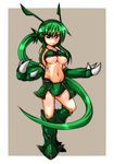  artist_request boots breasts cleavage collarbone fangs green_hair hips knees legs midriff navel nintendo no_humans pokemon rayquaza shiny shiny_skin smile underboob 