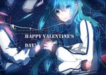  absurdres bad_id bad_pixiv_id blue_eyes blue_hair digital_media_player earphones hatsune_miku highres holding_hands ipod jacket long_hair mechanical_pencil megurine_luka min_(120716) multiple_girls pencil pencil_case shared_earphones text_focus track_jacket valentine vocaloid yuri 