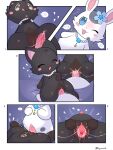 2026 3:4 5_panel_comic absurd_res ageam_(sylvtasticalsylveon) animal_genitalia animal_penis bed black_body black_fur blue_eyes blush blush_stickers bodily_fluids border cel_shading cheek_tuft clitoral_hood clitoris comic cowgirl_position cum cum_in_vagina cum_inside cum_on_belly cum_on_body cum_string digital_drawing_(artwork) digital_media_(artwork) domestic_cat duo ear_piercing ear_ring ejaculation facial_tuft feet felid feline felis female female_feral female_penetrated feral feral_on_feral feral_penetrated feral_penetrating feral_penetrating_feral flower_on_head flying_sweatdrops from_front_position front_view fur fur_tuft furniture genital_fluids genitals grey_body grey_eyes grey_fur head_back heart_reaction heart_symbol hearts_around_head hi_res high-angle_view hindpaw humanoid_genitalia humanoid_genitalia_on_feral humanoid_vulva humanoid_vulva_on_feral jewelry lagomorph leg_markings leporid licking licking_lips low-angle_view lying lying_on_bed male male/female male_feral male_penetrating male_penetrating_female mammal markings monotone_body monotone_fur multicolored_body multicolored_fur necklace on_back on_bed on_bottom on_top open_mouth pawpads paws penetration penile penile_penetration penis penis_in_vagina piercing pink_penis quadruped rabbit ring_piercing sex shaded shaking socks_(marking) spots spotted_body spotted_fur spread_vulva spreading sweat sweatdrop tapering_penis three_row_layout tongue tongue_out tremble_spikes trembling tuft two_tone_body two_tone_fur vaginal vaginal_penetration vulva white_body white_border white_fur zyuuniie