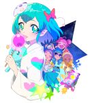  5girls :p amamiya_elena blonde_hair blue_eyes blue_hair blue_kimono bow closed_eyes commentary_request dark-skinned_female dark_skin fuwa_(precure) hagoromo_lala hair_bow holding holding_stick hoshina_hikaru japanese_clothes kaguya_madoka kimono licking long_sleeves mask mask_on_head medium_hair moudoku_(decopon3rd) multiple_girls pink-framed_eyewear pink_bow pink_hair pointy_ears precure prunce_(precure) purple_hair purple_kimono star-shaped_pupils star_(symbol) star_twinkle_precure stick sunglasses symbol-shaped_pupils tongue tongue_out white_kimono wide_sleeves yellow_kimono yellow_pupils yuni_(precure) 