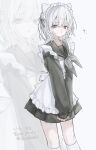  1girl 6nemua apron black_sailor_collar black_skirt commentary commission cowboy_shot flat_chest frilled_apron frills grey_eyes grey_neckerchief grey_ribbon grey_shirt hair_ribbon highres long_sleeves maid maid_apron maid_headdress miniskirt neckerchief original parted_lips pleated_skirt ribbon sailor_collar sailor_shirt shirt skeb_commission skirt sleeves_past_wrists socks solo unconventional_maid white_apron white_hair white_socks 