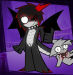 2026 ambiguous_gender anthro asphyxiation black_body black_claws black_hair black_scales black_wings blade blood bodily_fluids choking claws collar dragon duo empty_eyes fangs fur gesture gore grey_body grey_fur grey_markings grey_scales hair hand_gesture highlights_(coloring) horn imminent_death killing mammal markings mythological_creature mythological_scalie mythology nonbinary_(lore) one_eye_closed red_claws red_highlights red_horn red_spikes scales scalie scared signature smile smiling_at_viewer spiked_collar spikes struggling tail tail_blade teeth thumbs_up toony toony_eyes violet_redfern weapon_tail wings wink xxv4mp_g4z3rxx
