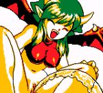 2025 animal_humanoid bodily_fluids bottomless clothed clothing digital_media_(artwork) draco_centauros dragon dragon_humanoid eyes_closed fangs female genital_fluids genitals green_hair hair horn humanoid humanoid_pointy_ears madou_monogatari mythological_creature mythological_scalie mythology navel nipple_outline on_model open_mouth open_smile peeing pixel_(artwork) pointy_ears puyo_puyo saiwai_hiroshi scalie sega smile solo tail teeth urine vulva wings