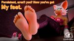 16:9 absurd_res anthro barefoot bat breasts clothed clothing digital_media_(artwork) english_text equestriasteps feet female foot_fetish foot_focus footwear gloves handwear hi_res humanoid_feet mammal plantigrade rouge_the_bat sega shoes shoes_removed smile soles solo sonic_the_hedgehog_(series) text toes warfare_rouge widescreen