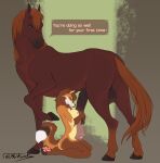 absurd_res animal_genitalia animal_penis anthro anthro_on_feral backsack balls bestiality big_balls big_breasts big_penis blue_eyes bodyjob breast_play breasts brown_body brown_fur canid canine dialogue dipstick_tail duo english_text equid equine equine_genitalia equine_penis erection female female_anthro feral fox fur genitals hair hi_res hooves horse huge_penis larger_feral larger_male male male/female male_feral mammal markings medial_ring mocha_(mochalattefox) orange_hair pawpads penile penis sex shikyotis size_difference smaller_anthro smaller_female tahoe_(stormwx_wolf) tail tail_markings talking_feral text titfuck
