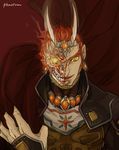  artist_name bad_id bad_pixiv_id cape damaged earrings eyebrows ganondorf gerudo horns jewelry lips male_focus necklace open_mouth red_hair skull slit_pupils solo teeth the_legend_of_zelda tobacco_(tabakokobata) veins yellow_eyes 