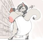 areola arti_(artistorphy) big_areola big_breasts big_diaper big_nipples black_hair book bookshelf breasts busty_boy_(lore) chimera clothed clothing diaper diaper_only digitigrade dragon eyelashes eyewear female fur furniture furred_dragon furred_scalie glasses grey_body grey_fur grey_highlights hair hi_res highlights_(coloring) holding_book holding_object huge_breasts huge_diaper huge_nipples hyper hyper_breasts hyper_diaper inside library looking_at_viewer male_(lore) mammal mythological_creature mythological_scalie mythology nipples public public_erection puffy_nipples rear_view scalie shush signature solo sophiepoof tail text topless wearing_diaper wide_hips