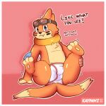 1:1 3_toes anthro arm_fin black_nose blue_eyes blush bodily_fluids border briefs buizel clothed clothing dipstick_tail english_text eyewear eyewear_on_head feet fin fingerless_(marking) flotation_sac forked_tail fur generation_4_pokemon goggles goggles_on_head hi_res kay_(kaypawz) kaypawz looking_at_viewer male markings nintendo one_fang orange_body orange_fur pokemon pokemon_(species) presenting solo sweat tail tail_markings talking_to_viewer tan_body tan_fur text toeless_(marking) toes underwear underwear_only unusual_anatomy unusual_tail whisker_markings white_border