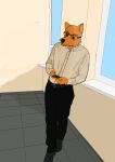 anthro canid canine canis domestic_dog eyewear fur glasses hi_res male mammal orange_body orange_fur solo wehlf23