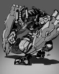  1boy bastion_(final_fantasy) dual_wielding english_commentary fake_horns final_fantasy final_fantasy_xiv greyscale helmet highres holding holding_shield horned_headwear horns mamool_ja monochrome reptile_boy shield signature tail za_zariel zoraal_ja 