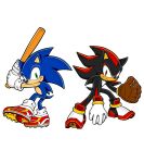  2boys animal_ears animal_nose ball baseball_(object) baseball_(sport) baseball_bat baseball_mitt batting_stance black_fur blue_fur clenched_teeth closed_mouth commentary_request full_body furry furry_male gloves green_eyes hedgehog_boy holding holding_baseball_bat leg_up legs_apart looking_at_viewer male_focus multiple_boys official_art playing_sports red_eyes red_shoes serious shadow_the_hedgehog shoes simple_background smile sonic_(series) sonic_the_hedgehog standing standing_on_one_leg tail teeth white_background white_gloves 