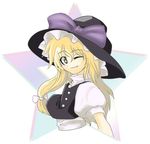  apron blonde_hair braid hat kirisame_marisa puffy_sleeves short_sleeves side_braid smile solo terrazzo_(terazon) touhou witch_hat yellow_eyes 