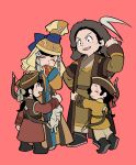  :3 :d ^_^ animal arm_up black_eyes black_hair black_shoes boqta bow braid brown_hat brown_robe brown_vest closed_eyes commentary_request family family_bonding full_body fur-trimmed_headwear fur_trim hat highres hug hulegu_(tenmaku_no_jaadugar) jewelry kublai_(tenmaku_no_jaadugar) long_hair long_sleeves low_ponytail low_twin_braids mongolian_clothes open_clothes open_mouth ponytail profile rabbit red_background red_robe robe sai_(zxc3348719) shirt shoes short_hair simple_background sleeves_past_fingers sleeves_past_wrists smile sorghaghtani_(tenmaku_no_jaadugar) standing tenmaku_no_jaadugar tolui_(tenmaku_no_jaadugar) twin_braids v-shaped_eyebrows veil vest weapon weapon_on_back x_x yellow_hat yellow_robe yellow_shirt 