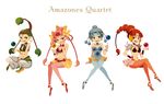  amazons_quartet ball bikini_top bishoujo_senshi_sailor_moon blue_eyes blue_hair blue_legwear blue_leotard bow cerecere_(sailor_moon) choker ear_covers earrings facial_mark flower forehead_mark full_body green_eyes green_hair hair_bow hair_bun hair_rings hand_on_hip hand_on_own_face hoop_earrings indian_style jewelry junjun_(sailor_moon) leggings leotard long_hair miniskirt multi-tied_hair multiple_girls nona_drops pallapalla_(sailor_moon) pants pink_hair pink_legwear pink_skirt red_eyes red_flower red_hair red_legwear red_rose rose shoes short_hair sitting skirt smile twintails vesves_(sailor_moon) white_background wrist_cuffs yellow_bow yellow_skirt 