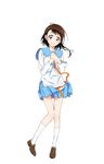  brown_eyes brown_hair full_body hands_clasped hands_on_own_chest highres loafers long_legs looking_at_viewer miniskirt necktie nisekoi official_art onodera_kosaki own_hands_together school_uniform shoes short_hair skirt smile socks solo sugiyama_nobuhiro transparent_background white_legwear 