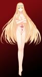  1girl absurdres blonde_hair blunt_bangs breasts calca_bessarez collarbone crossed_arms gekka_nanako green_eyes highres light_areolae long_hair looking_at_viewer medium_breasts non-pubic_inmon overlord_(maruyama) pubic_tattoo pubic_tattoo_visible_through_clothes see-through_clothes simple_background solo tachi-e tattoo tiara very_long_hair 