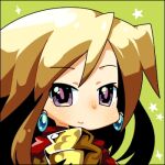  1boy armor blonde_hair blue_gem breastplate cape closed_mouth gem green_background korosuke_(coromo) long_hair looking_at_viewer lowres male_focus portrait purple_eyes red_cape sekaiju_no_meikyuu sekaiju_no_meikyuu_3 sidelocks simple_background smile solo sovereign_(sekaiju) sovereign_3_(sekaiju) star_(symbol) 
