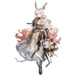  1girl animal_ears arknights asymmetrical_dress bag banque_(edrukine) belt belt_pouch black_belt black_ribbon boots bow brown_bag brown_boots brown_gloves capelet closed_mouth coat collared_coat colored_eyelashes dress ear_bow elbow_gloves english_text flower frilled_dress frills full_body game_asset gloves gradient_hair highres holding holding_bag id_card jacinta_(arknights) leaf long_dress long_hair long_sidelocks looking_at_viewer multicolored_hair multiple_belts neck_ribbon non-web_source official_art parasol pink_hair pom_pom_(clothes) pouch rabbit_ears rabbit_girl ribbon see-through_capelet see-through_clothes see-through_frills short_eyebrows sidelocks simple_background single_bare_shoulder smile solo standing sticker tachi-e thick_eyebrows transparent_background twirling_hair umbrella very_long_hair white_dress white_eyelashes white_hair yellow_coat yellow_eyes yellow_flower 