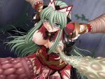  1girl 2000s_(style) bdsm blue_eyes blush bondage bound breast_sucking breasts censored cum drooling elixir_rose game_asset grabbed_by_tentacles green_hair kagashima_itsuki large_breasts long_hair magical_girl mahou_senshi_(series) mahou_senshi_elixir_knights night nipples non-web_source official_art open_mouth outdoors rape restrained saitou_natsuki self-datamine slime_(substance) solo tears tentacles torn_clothes variant_set visual_novel_cg 