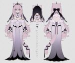  1girl absurdres animal_ear_fluff animal_ears back_cutout black_bridal_gauntlets black_nails black_tiara breasts bridal_gauntlets bridal_veil cat cat_ears cat_girl cat_tail cleavage clothing_cutout commentary dress english_commentary from_behind full_body hair_between_eyes highres indie_virtual_youtuber large_breasts long_hair madi_(weeniedesu) multiple_views nyatasha_nyanners official_art pink_hair purple_eyes reference_sheet tail tiara veil virtual_youtuber white_background white_dress 
