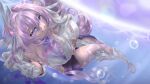  1girl air_bubble black_shorts boots breasts bubble cleavage commentary corset diamond-shaped_pupils diamond_(shape) elysia_(herrscher_of_human:_ego)_(honkai_impact) elysia_(honkai_impact) english_commentary gloves honkai_(series) honkai_impact_3rd large_breasts long_hair looking_at_viewer multicolored_hair pink_hair prim_prim purple_eyes short_shorts shorts smile solo symbol-shaped_pupils thighs triquetra twitter_username two-tone_hair underwater very_long_hair white_boots white_corset white_gloves white_hair 