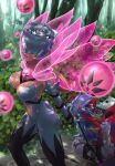 2girls absurdres arachne archnemon arthropod_girl ass bare_shoulders between_breasts black_boots blonde_hair bodysuit boots bound bound_wrists breasts brooch cameo cape cleavage closed_eyes closed_mouth clothing_cutout collarbone commentary covered_eyes digimon digimon_(creature) dragging elbow_gloves electrical_outlet english_commentary floating floating_object forest funbeemon gloves hair_between_eyes highres holding holding_whip horns jewelry large_breasts long_hair marshu mask monster_girl multiple_girls nature open_mouth outdoors oversized_limbs pink_cape plant red_mask restrained rosemon rosemon_burst_mode see-through_cape see-through_clothes sharp_teeth sidelocks sleeping spider_girl stomach strapless_bodysuit tanemon taur tearing_up teeth tentomon thigh_boots thorns tied_up_(nonsexual) tree vine_whip vines walking whip white_bodysuit white_gloves white_hair yellow_eyes 