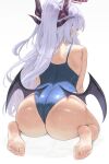  1girl ass ass_focus back blue_archive commentary feet from_behind halo highres hina_(blue_archive) hina_(swimsuit)_(blue_archive) horns kuavera long_hair official_alternate_costume old_school_swimsuit one-piece_swimsuit school_swimsuit sitting solo swimsuit wariza 