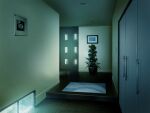  ceiling ceiling_light dark door game_asset indoors night no_humans non-web_source official_art plant potted_plant self-datamine subarashiki_hibi variant_set window wooden_floor 