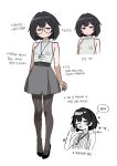  1girl absurdres black_pantyhose breasts commentary grey_skirt high_heels highres lanyard looking_at_viewer original pantyhose round_eyewear saewoocho_bab short_hair simple_background skirt sleeveless small_breasts 
