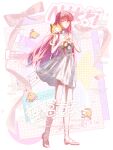  1girl absurdres ahoge animal animal_on_shoulder artist_request baby_animal bare_arms bare_legs bare_shoulders bead_necklace beads bird blouse bobo_(miracle_nikki) border bow bowtie brown_eyes cat cat_on_shoulder character_charm character_name charm_(object) chick chinese_commentary cloak closed_mouth clothed_animal commentary_request commission dot_nose ear_covers eyelashes floral_print frilled_shirt frills full_body gifty_(nikki) happy_birthday heart high_heels highres hood hood_up hooded_cloak jewelry kimi_(miracle_nikki) knees long_hair long_sidelocks looking_at_viewer lunar_(miracle_nikki) miniskirt miracle_nikki momo_(nikki) necklace nikki_(nikki) nikki_(series) one_eye_closed outside_border own_hands_together pink_background pink_hair pink_shoes pleated_skirt print_shirt print_skirt pumps red_bow red_bowtie rose_print sample_watermark second-party_source shirt shoes sidelocks skirt skirt_set sleeveless sleeveless_shirt smile socks sparkling_eyes standing star_(symbol) too_many_watermarks very_long_hair watermark whiskers white_border white_cat white_shirt white_skirt white_socks yellow_cloak 