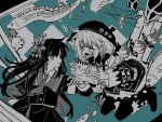  2girls air_bubble bubble collared_shirt colored_tips commentary_request contrast_collar crown dress flower full_body hair_flower hair_ornament highres holding holding_skewer jacket jacket_partially_removed jogasaki_noah long_hair long_sleeves mahou_shoujo_no_majo_saiban mini_crown multi-tied_hair multicolored_hair multiple_girls neck_ribbon necktie nikaido_hiro off-shoulder_dress off_shoulder open_mouth pantyhose partially_colored ribbon rofoing shirt side_capelet skewer skirt smile white_shirt yuri 