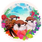  bad_id bad_pixiv_id berries bird black_eyes eurasian_tree_sparrow highres mouth_hold no_humans original simple_background sparrow white_background yu_(dryads) 
